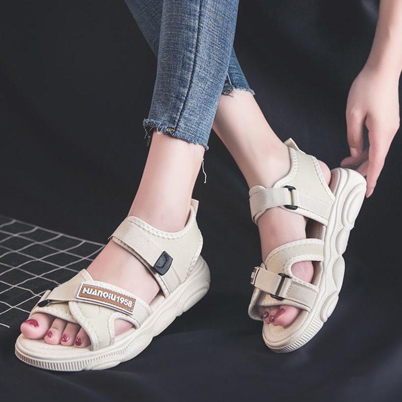 Sports Sandals Women's Soft Sole Lightweight Korean Fashion Sandals Student Velcro Beach Shoes