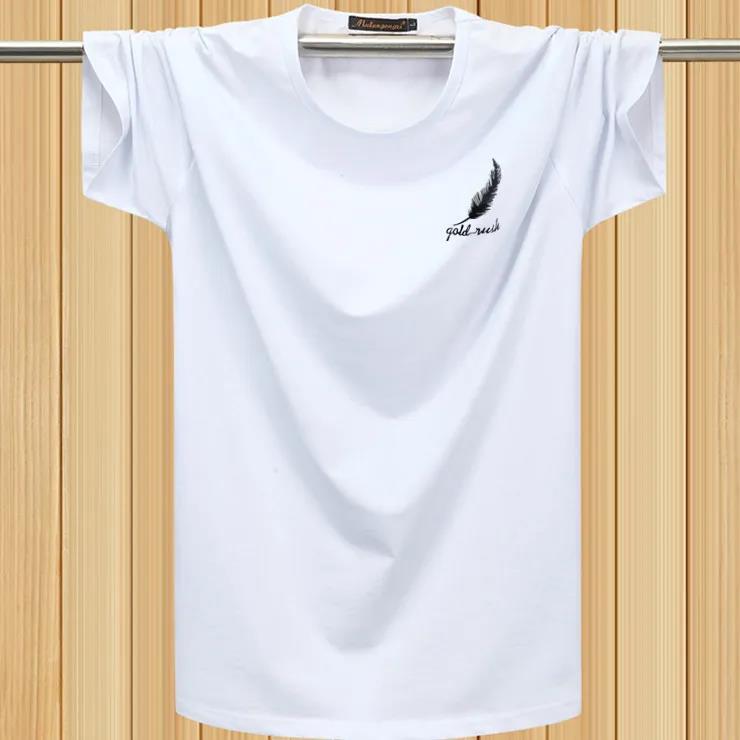 Summer Short Sleeve T-shirt Feather Print Thin Shirt Fashion Elegant Slim O-Neck Tees Casual Business Pullover Men Clothing