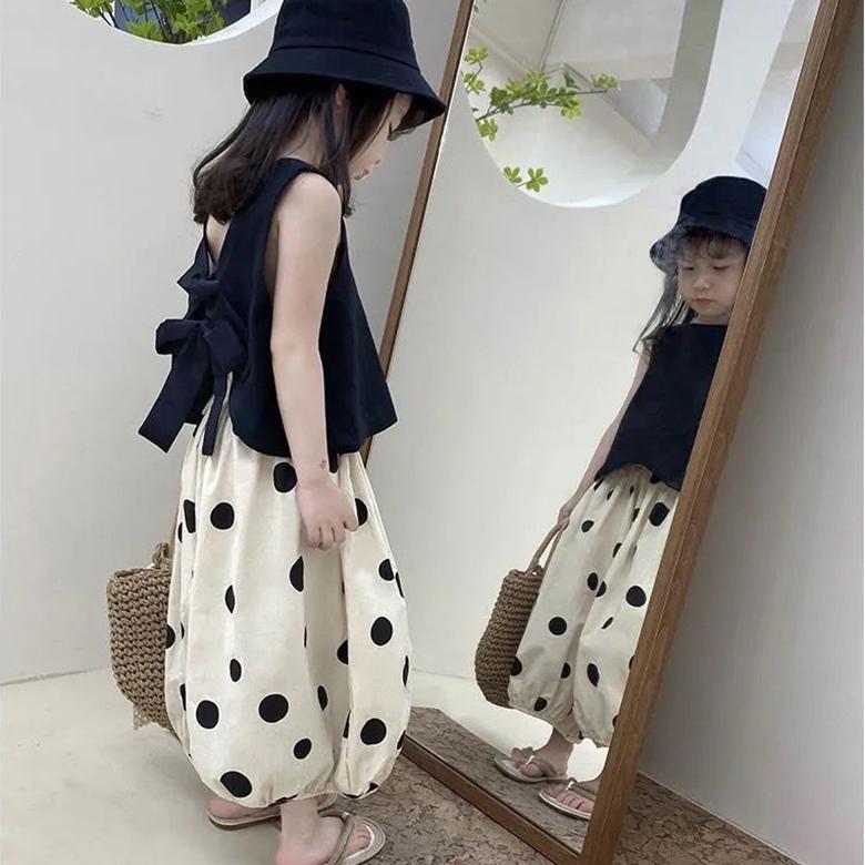 Children's Suit Summer Wear Thin Girls Butterfly Dew Back Vest Sleeveless Casual Pants Lantern Pants Wide Leg Pants Korean Two Piece Set