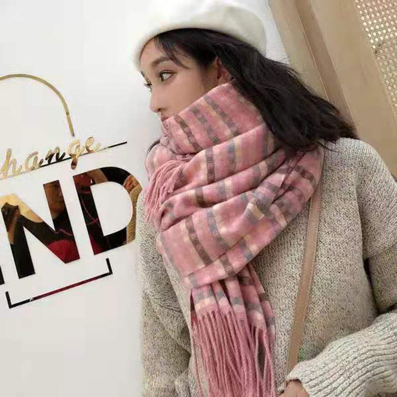 Women's Winter Long Warm Warm Fringed Plaid Dual-use Shawl Wild Collar Loose Shawl Comfortable Warm Fabric Soft