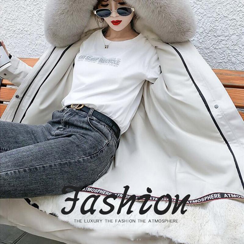 Winter Fashion Trend Real Fox Rex Rabbit Fur Liner Removable Mid-length Fur Coat Jacket