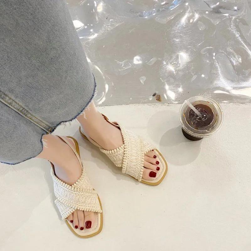 Roman Sandals Female Fairy Style Ethnic Korean Wild Retro Open-toed Cross Strap Flat Shoes