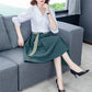 Cotton Shirt Skirt Suit Summer Simple Sweet Two-piece Set V-neck Lotus Leaf Sleeve Top Large Hem A-line Skirt Casual Skirt Suit Large Size