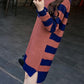 Autumn and Winter Mid-length Knit Sweater Letter Stripe Bottoming Dress Loose Pullover Long Sleeve Sweater