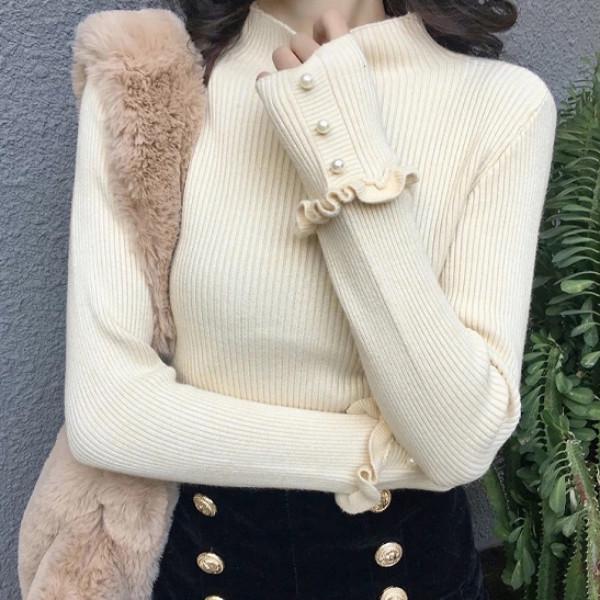 Sweater Women Slim Was Thin Long-sleeved Half-high Collar Pullover Knitted Bottoming Shirt