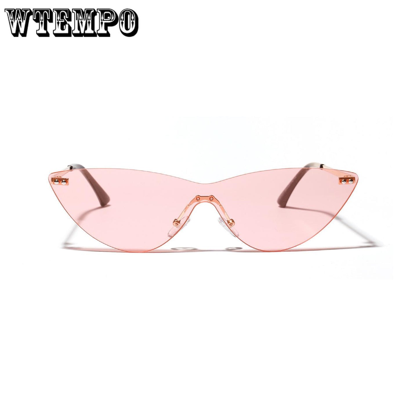WTEMPO Borderless Siamese Sunglasses Cat Eye Retro Glasses UV-resistant transparent pink