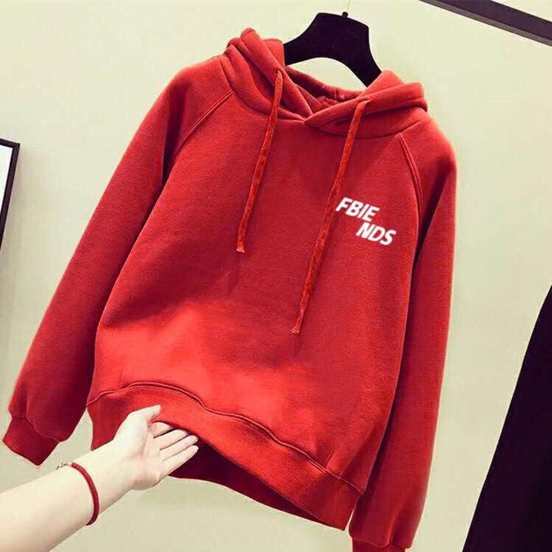 Wild Large Size Long Sleeve Warm Hooded Jacket Autumn and Winter Cotton Sweater Women's Sweatshirt