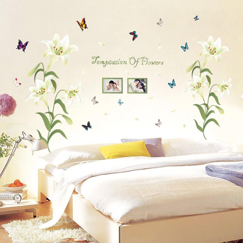 Guihai wall stickers lily flower frame romantic bedroom living room porch decorative wall stickers