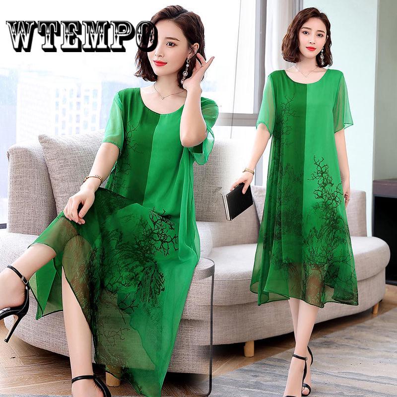 Noble Foreign Style 2019 Summer Dress New Chinese Style Large Size Middle-aged Female Long Skirt