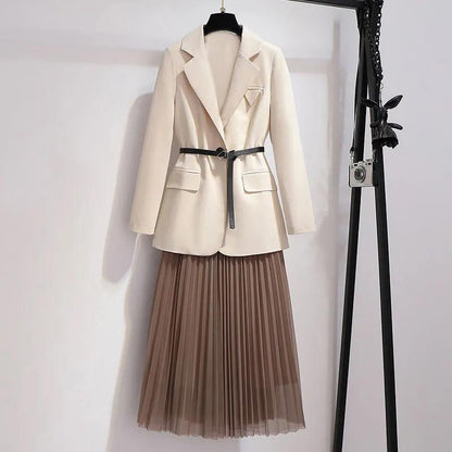 Plus Size Women's Spring and Autumn Slim Suit Loose Temperament Pleated Skirt Two-piece Suit