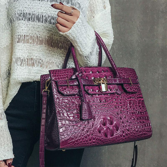 Crocodile Leather Women's Top Layer Cowhide Handbag Women's Fashion Large-capacity Shoulder Bag