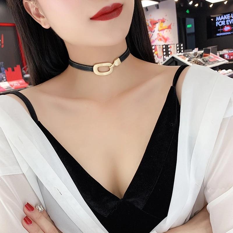 Korean Choker Collar Necklace Female Neck Chain Leather Necklace Clavicle Black Neck Chain Short Neck Strap Jewelry Neck Ring Choker Necklaces