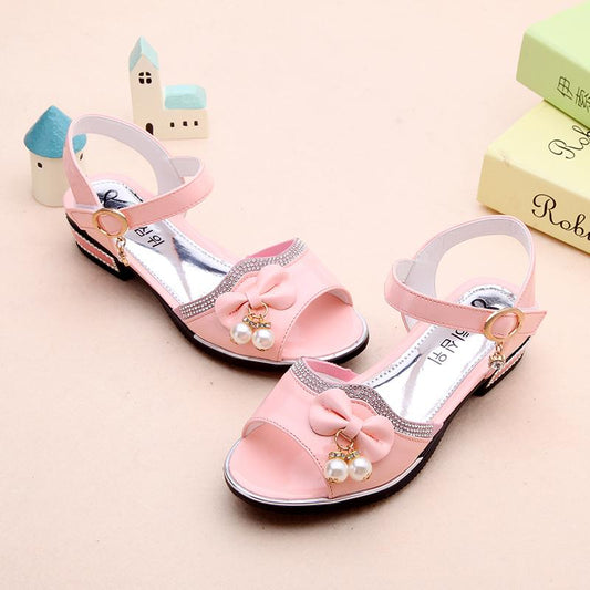 Girls' Sandals Summer Korean Version   High-heeled Children's Beach Shoes  Big children  Little Girls Soft-soled Princess Shoes