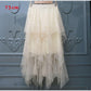 Fashion Elastic High Waist Long Tulle Skirt Women Irregular Hem Mesh Tutu Skirt Summer Party Skirt
