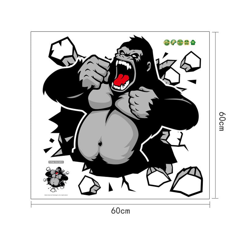 [Wall sticker] angry gorilla wall stickers home decor living room children bedroom 3D wall decals po