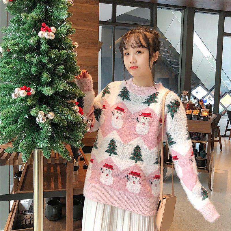 Woman Loose Long sleeve sweater Winter Round neck sweater Large size Christmas clothing sweater