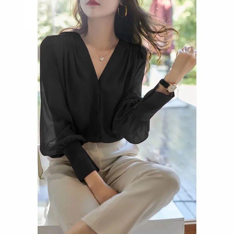 Long Sleeve Shirt Women's Loose Fashion Design Top Temperament Chiffon Shirt