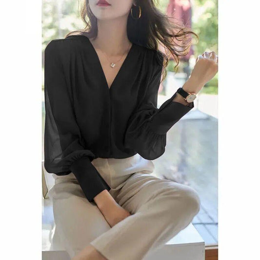 Long Sleeve Shirt Women's Loose Fashion Design Top Temperament Chiffon Shirt