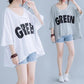 Large Size Women's Loose Letter Printing Short-sleeved T-shirt Tops Women's Casual Loose Large Size Round Neck Mid-sleeve T-shirts