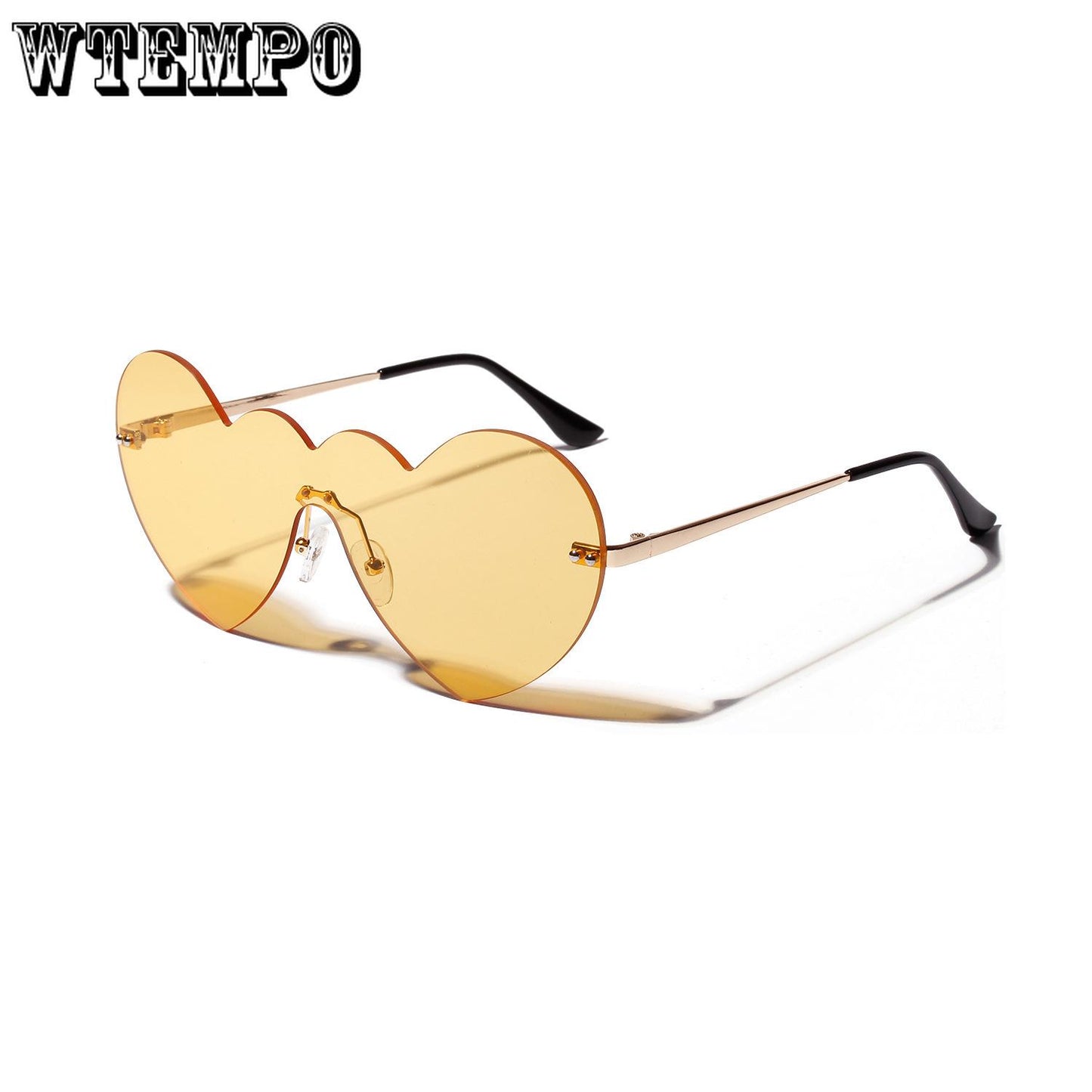 WTEMPO Pink Heart Glasses Women Conjoined Big Frame Love Sunglasses Fashion Heart Shape Glasses
