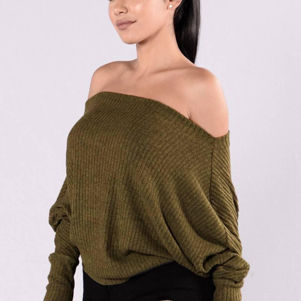 Pofulove Sexy Lady Off-the-shoulder Sweater Solid Color Knitwear Long Sleeve Loose Pullover Jumper