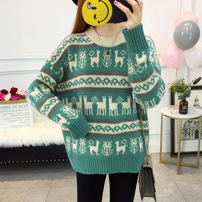 Round neck sweater Large size Christmas clothing sweater Woman Loose Long sleeve sweater Winter
