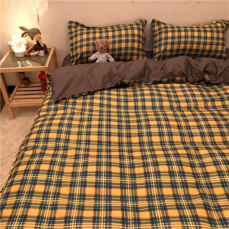 Home Duvet Cover Set Soft Cotton Comforter Cover Pillowcase Set Twin Queen Four-piece Household Bed Cover Set