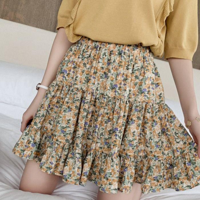 Women's Casual Bohe High Waist Floral Print Skirt A Line Short Mini Summer Beach Skirts Women Skirts