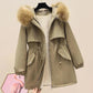 Imitation Hair Parker Overcoming Women's Mid-length Plus Velvet Thick Hooded Waist Waist Tooling Cotton-padded Jacket