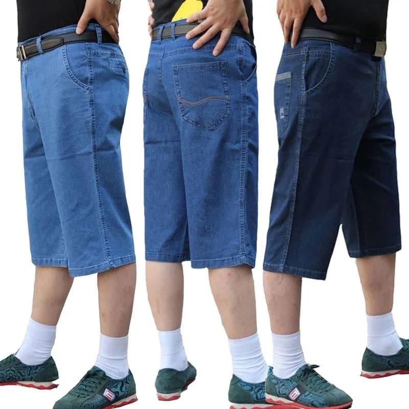Summer Denim Cropped Pants Thin Middle-aged Casual Shorts Men's Loose Straight Large Size Middle-aged Men's Father Pants