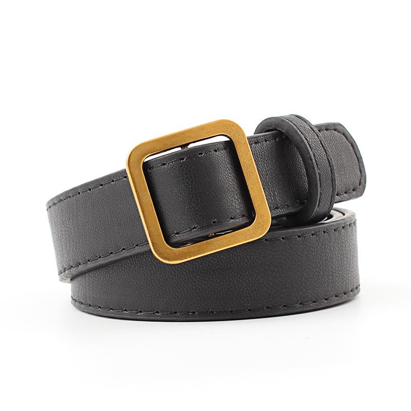 Golden Square Buckle Belt Retro Popular Non-porous Soft Belt Jeans with Women