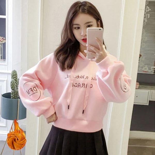 Thickened Hooded Character Tops for Women Spring and Autumn All-match Loose Long-sleeved Tops
