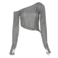 Spring, Summer and Autumn Women's Solid Color Slim Fit Cropped Navel Fashion Irregular Slanted Shoulder Long-sleeved T-shirt