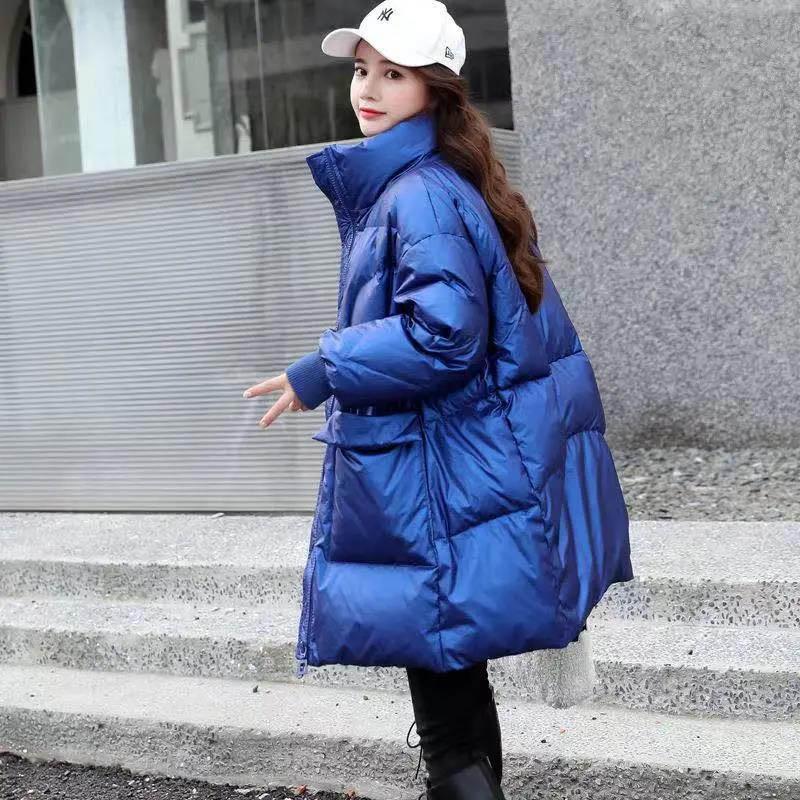 White Duck Down Jacket Women Bright Face Mid-length Fashion Loose Winter Waist Coat