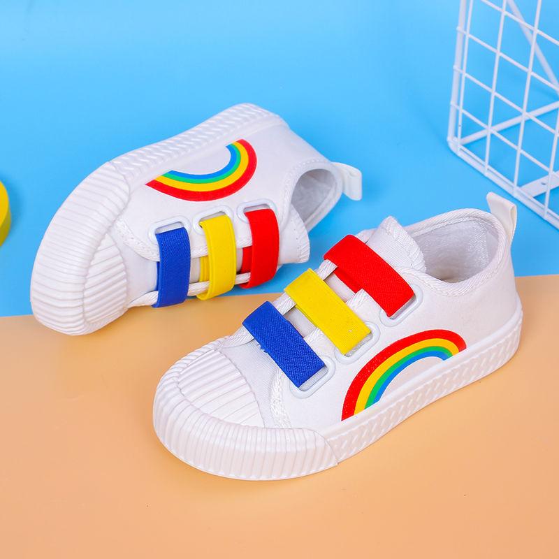 Children's Canvas Shoes Boys Girls General Casual Shoes Cover Foot Rainbow Shoes Baby Shoes Kindergarten Student Shoes