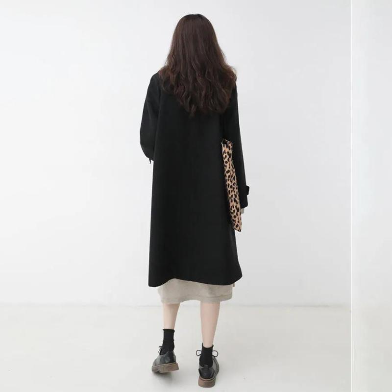 Retro Horn Button Woolen Coat Women's Mid-length 2021 Autumn and Winter Korean Style Thick Woolen Coat