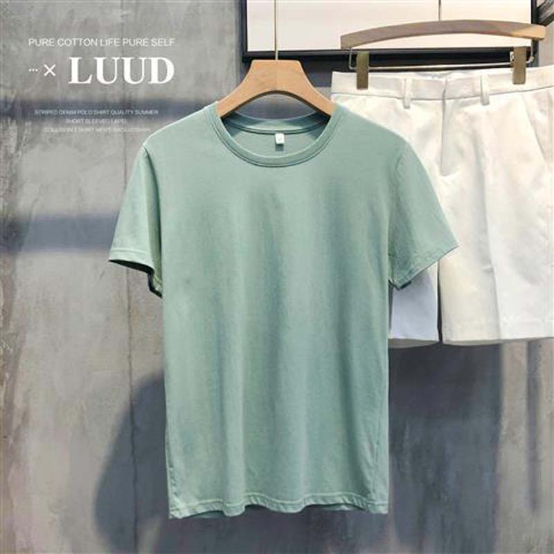 Summer Combed Cotton Bottoming T-shirt Trend Slim Short-sleeved Casual All-match Men's Solid Color Top