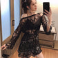 Fashion Hollow Cool Sexy Lace Dress Long Sleeve One-shoulder Above Knee Dress Party Club Dress