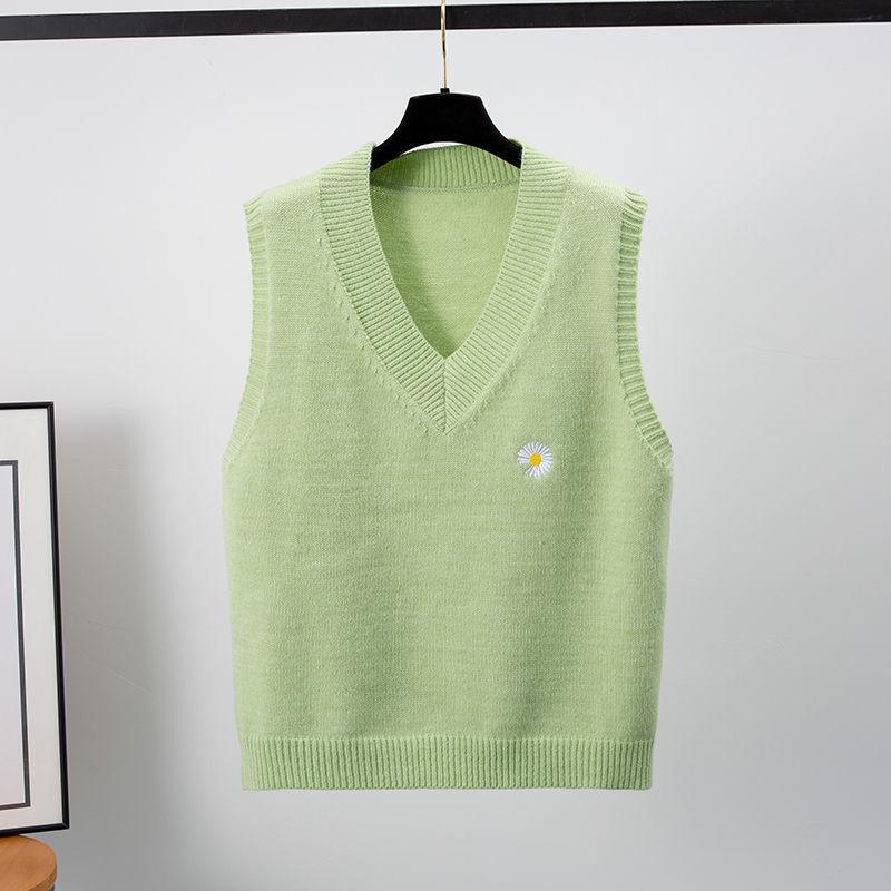 Thin Sweater Waistcoat Loose V-neck Short Sleeveless Waistcoat Sweater Outer Wear Knitted Vest Vest Women Pure Color All-match Women's Clothing
