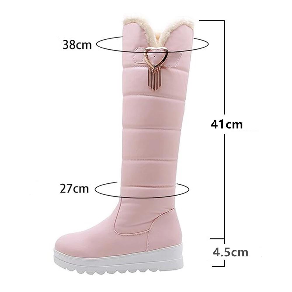 Women's High Boots Winter Shoes Waterproof Snow Boots Flat Heel Warm Fur Boots Thigh High Botas Black White 34- 43 Size