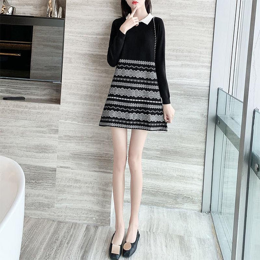 Autumn and Winter Knitted Doll Collar Sweater Dress Mid-length Student Long-sleeved Bottoming Skirt Fashion Casual Top