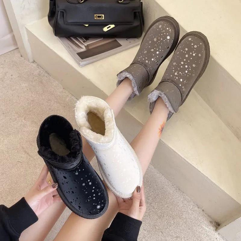 Snow Boots Women's Waterproof Winter Cotton Shoes Short Tube Thickened Plus Velvet Short Tube Ankle Boots