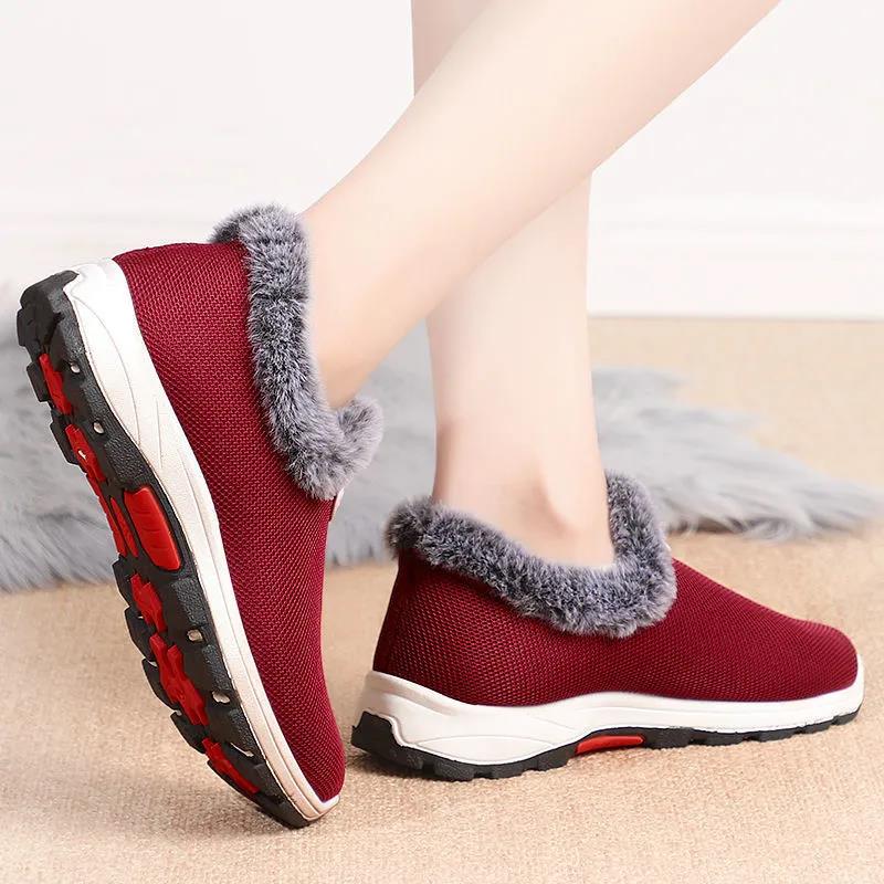 Winter Women's  Shoes Middle-aged and Elderly Plus Velvet Padded Sports Shoes Non-slip Warm Mother's Cotton Shoes