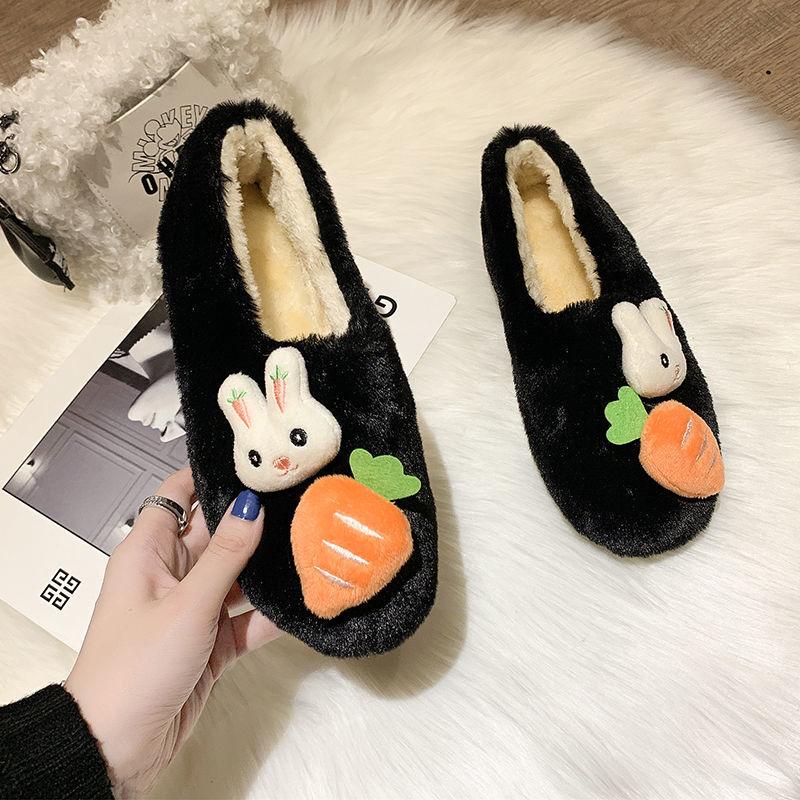 Warm Plush Shoes Women's Flat-bottomed Outer Wear Plus Velvet Thick All-match One-step Peas Shoes Moccasin Shoes