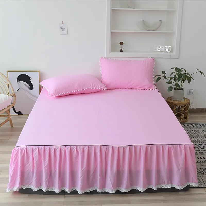One-piece Solid Color Mattress Cover Washed Cotton Bed Sheet Simmons Protective Cover Elastic Non-slip Mattress Cover