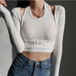 Fake Two-piece Hanging Neck Long-sleeved T-shirt Women's Solid Color Short Slim Slim Bottoming Shirt Top