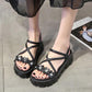 Muffin Thick Bottom Casual Sandals Summer Flowers Flat Heightened Roman Shoes Ladies Sweet Temperament Sandals A Pedal