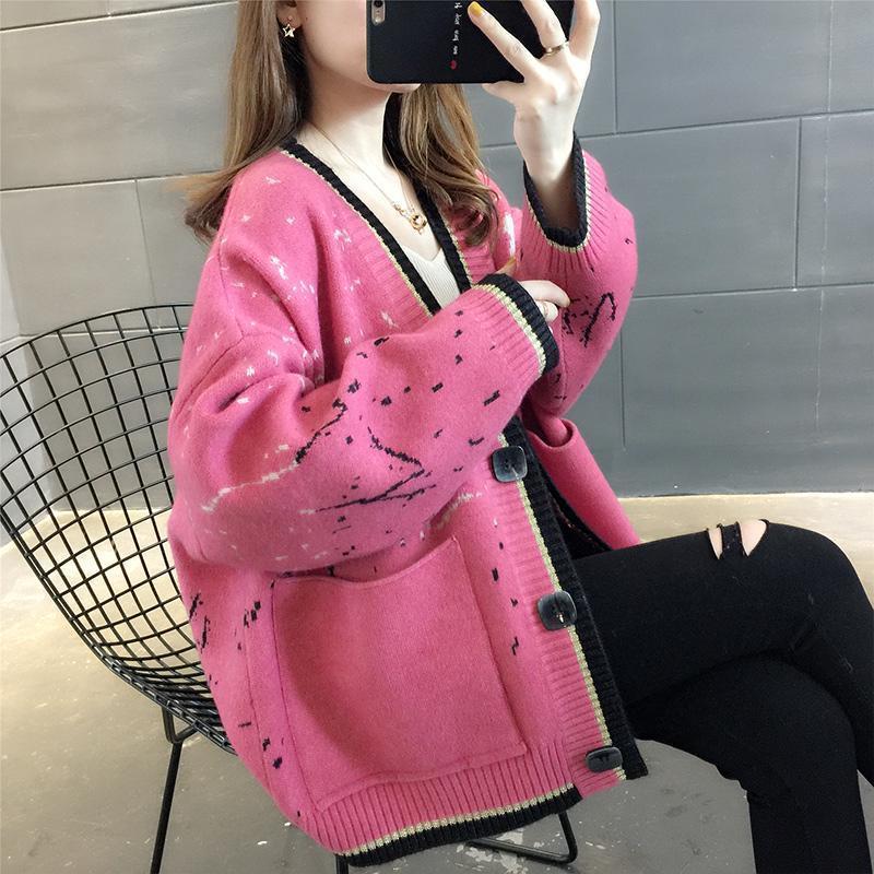 Autumn and Winter Loose Casual Sweater Cardigan Knitted Simple Coat Fashionable Women's Top