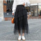 Elastic High Waist Long Tulle Skirt Women Irregular Hem Mesh Tutu Skirt Summer Leopard Print Skirt