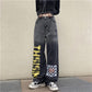 Trend Wild Graded Jeans Female INS High Waist Slim Casual Loose Straight Wide Leg Pants Trousers